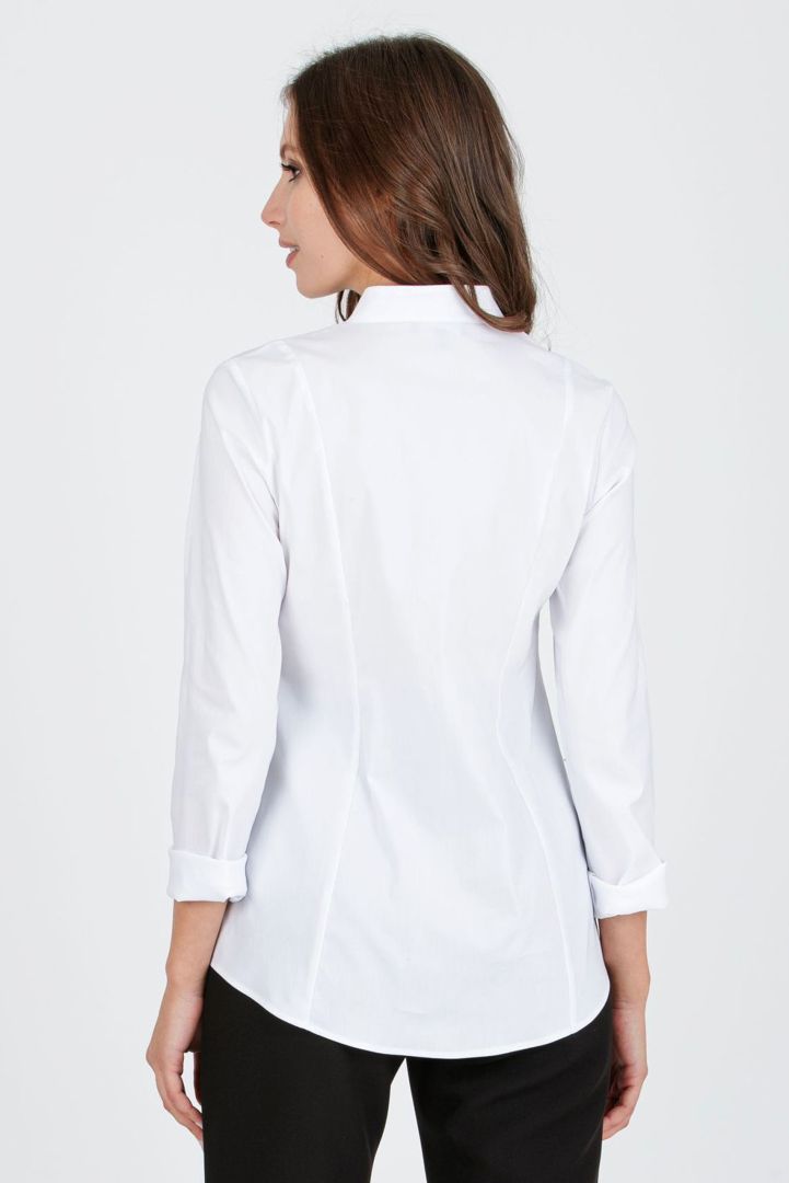 Stretch cotton maternity blouse with lapel collar