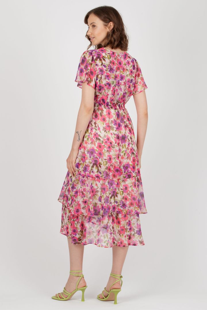 Chiffon Unstands- und Stillkleid mit Stufenrock floral print