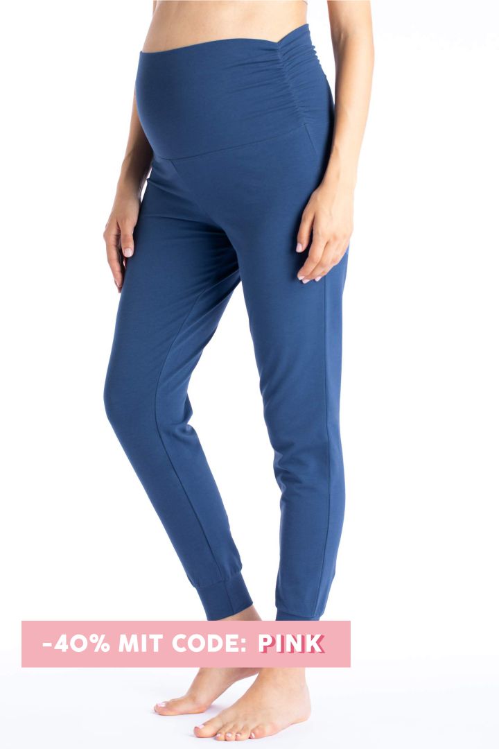 Organic Foldover Maternity Lounge and Pyjama Trousers blue