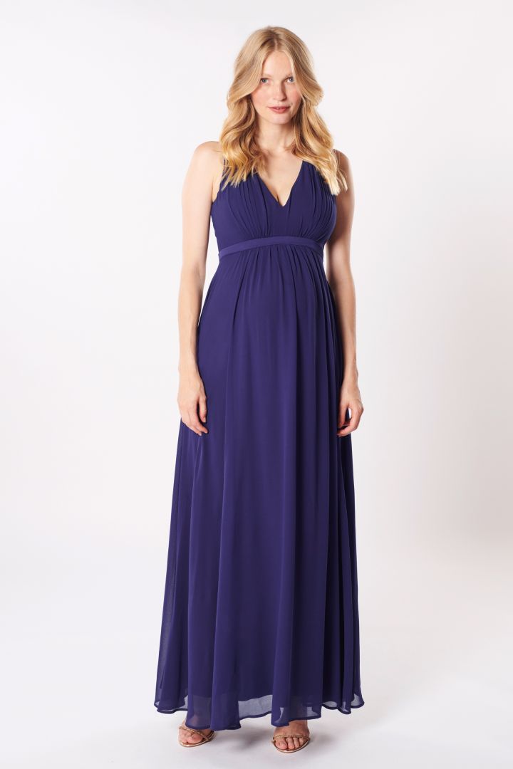 Maternity Gown with Low Back Neckline navy