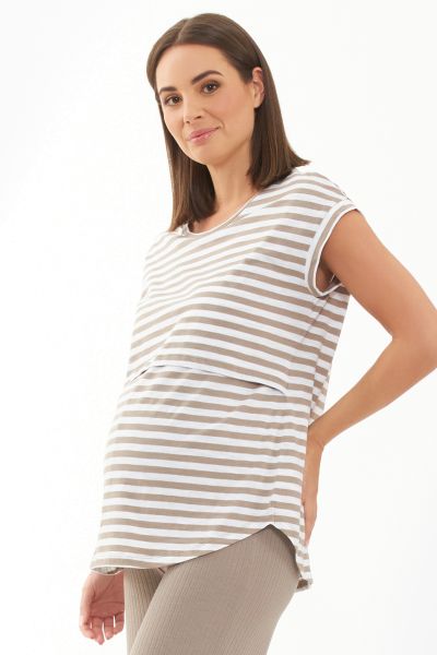 Maternity and Nursing Shirt Striped camel-white