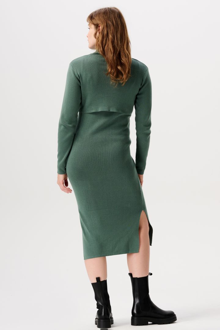 Maternity and Nursing Dress with Stand-up Collar sage