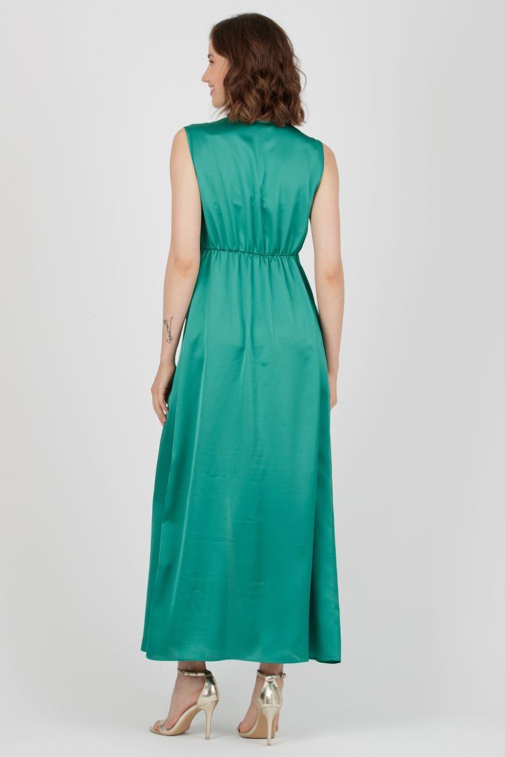 Maxi Maternity and Nursing Satin Dress with Knot Detail green