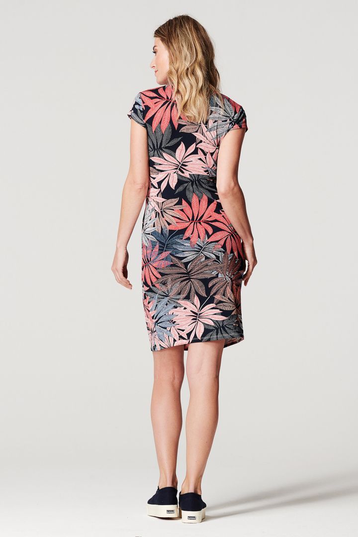 Maternity and Nursing Dress with Cache-Coeur and Flower Print