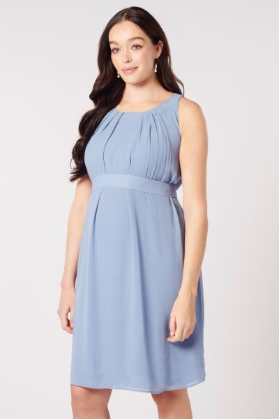  A-Line Maternity Dress with Tie Belt light blue
