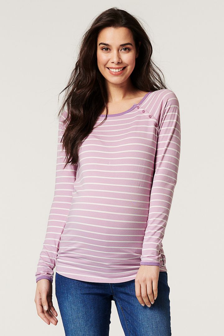 Organic Maternity and Nursing Shirt with Stripes pale purple