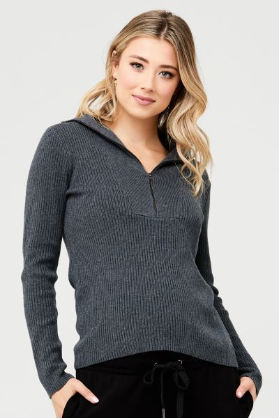 Maternity and Nursing Sweater in Ribbed Knit
