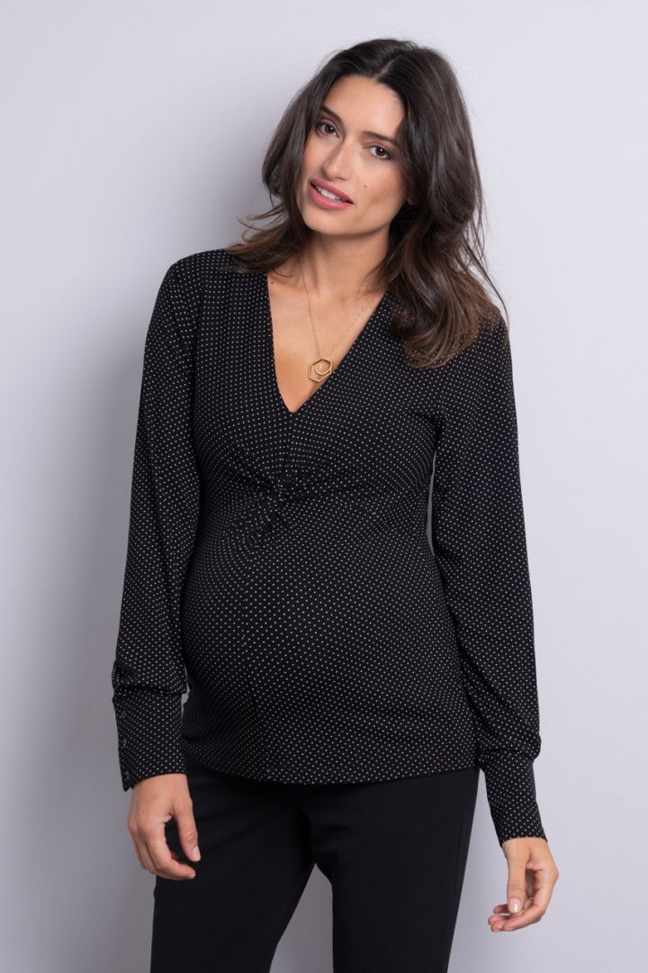 Polka-Dot Maternity Blouse with Knot Detail