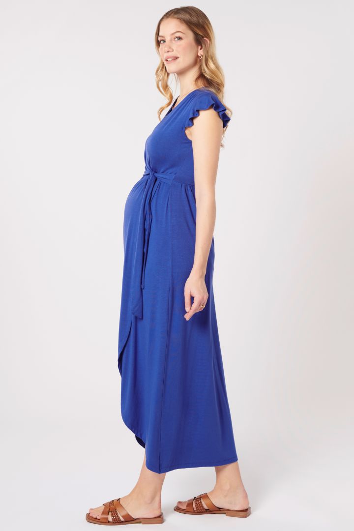 Midi Maternity and Nursing Dress in Wrap Look blue