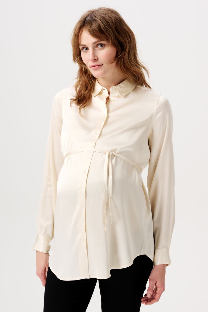 Satin Maternity and Nursing Blouse with Tie Belt