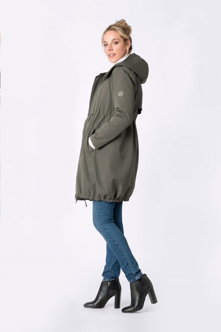 Premium maternity parka with baby carrier insert, khaki