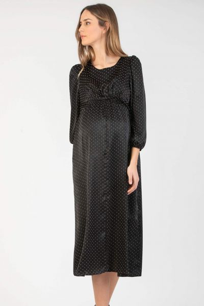Midi Maternity Dress with Polka Dots black