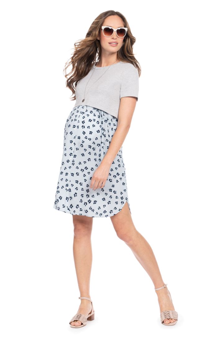 Layered Maternity and Nursing Dress with Jersey Top
