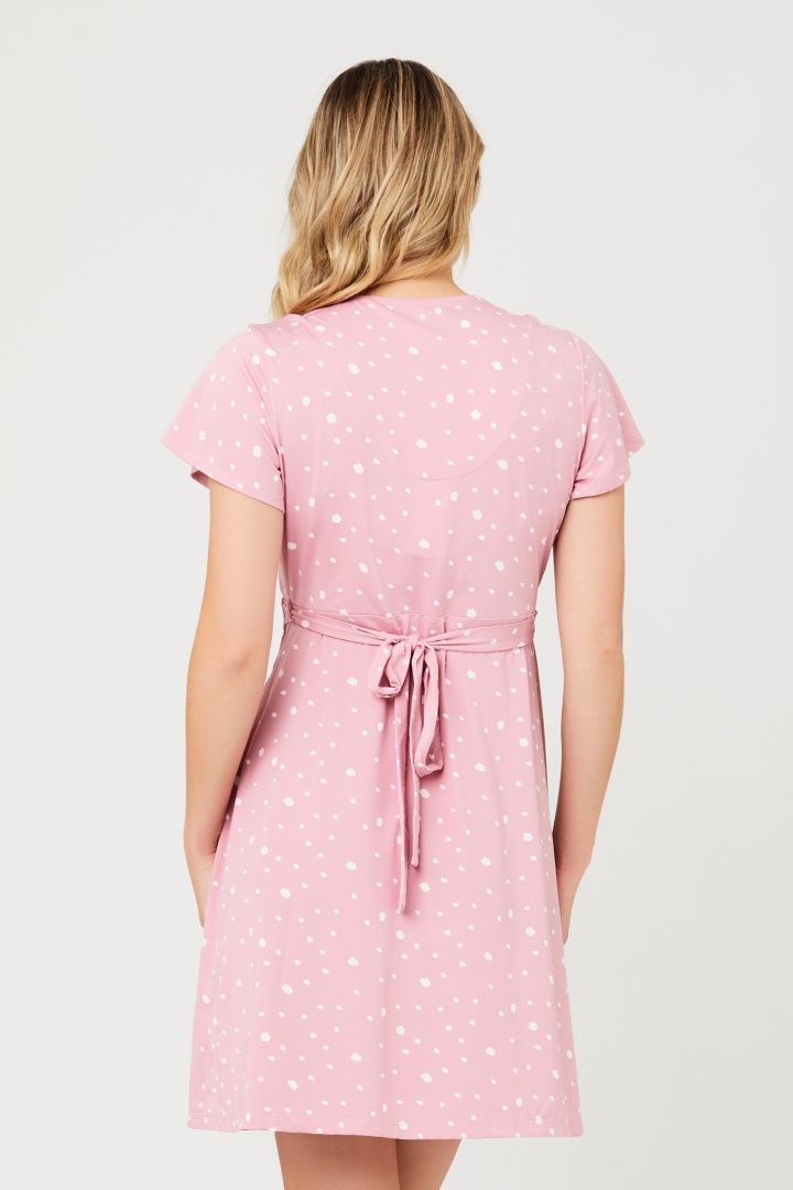 Maternity and Nursing Wrap Dress with Polka Dots pink