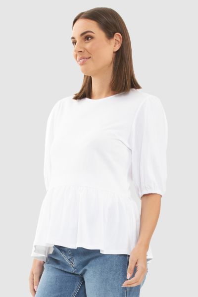 Peplum Maternity Shirt with Balloon Sleeves