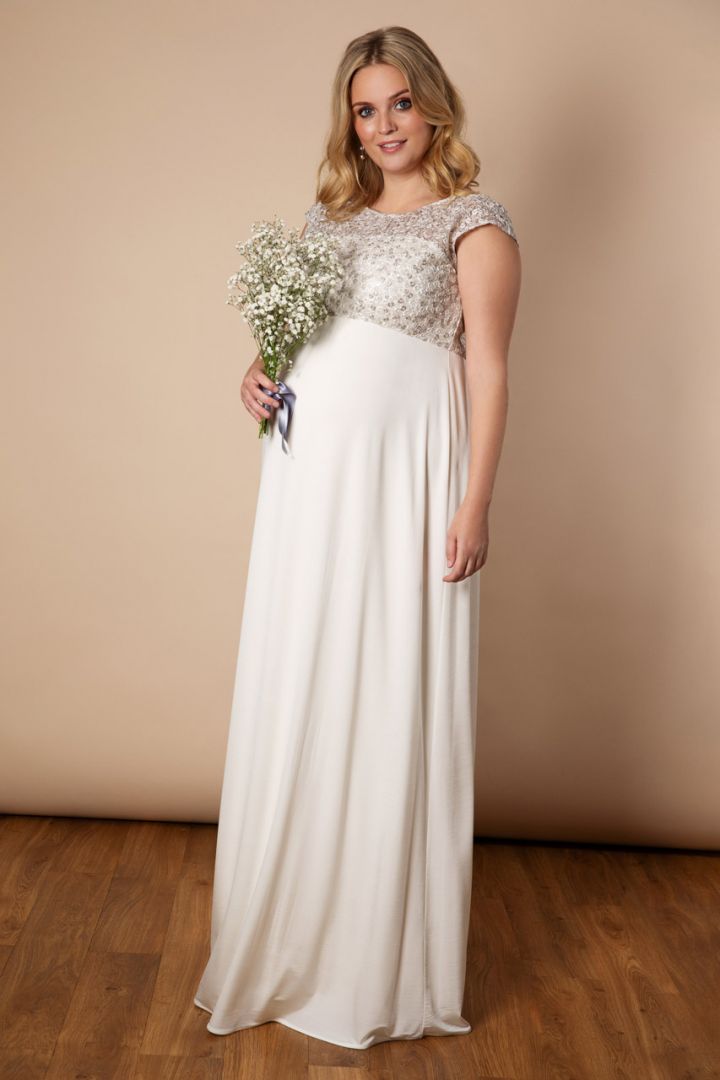 Maternity Wedding Dress with Sequined Top Long Plus Size