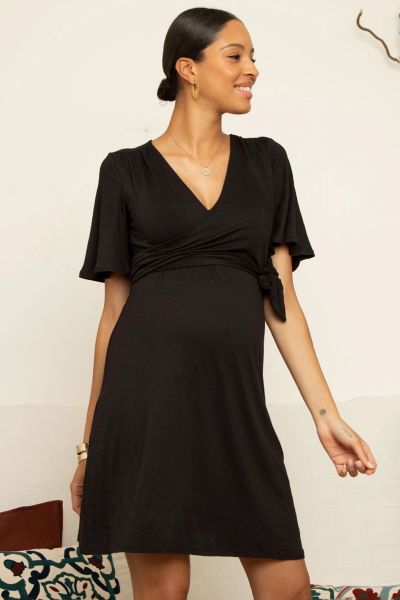 Maternity and Nursing Dress in Wrap Look black