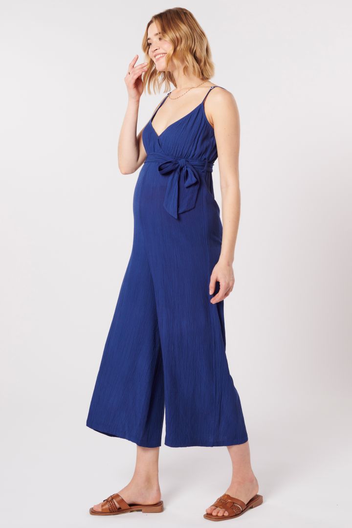 Maternity and Nursing Jumpsuit with Sash navy