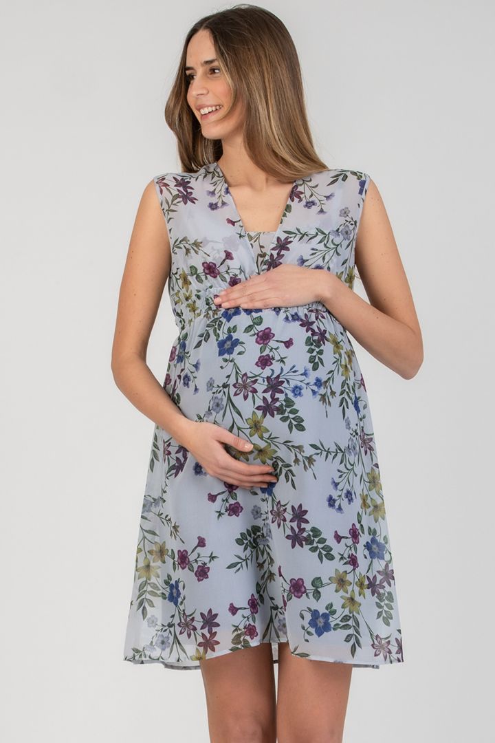 Chiffon Maternity and Nursing Dress with Floral Print
