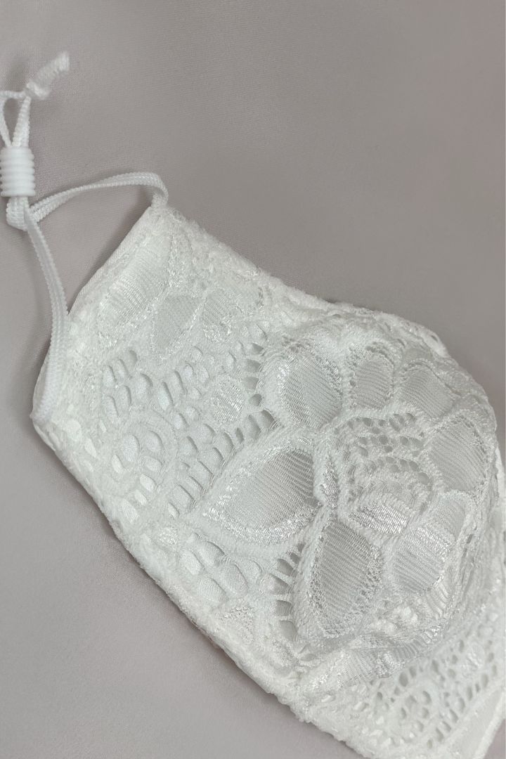 Bridal Face Mask with Flower Lace and Pouch