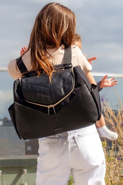 Babymel Wickeltasche und Rucksack aus veganem Kunstleder schwarz
