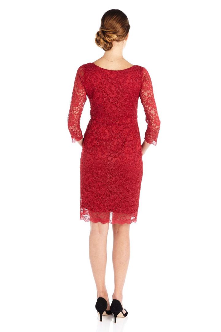V-Neck Lace Dress cherry red