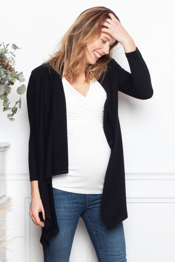 Maternity and Nursing Cardigan with Scarf Fronts black