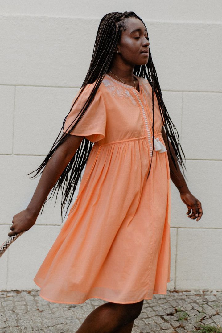 Maternity and Nursing Tunic Dress with Tassels apricot