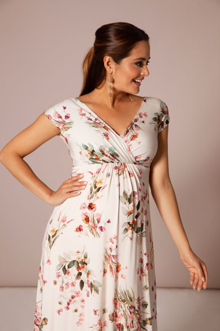 Long Maternity and Nursing Dress with Cache-Coeur Neck Floral