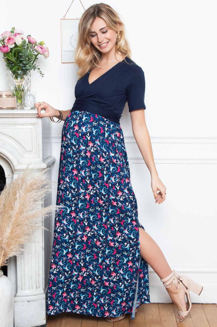 Maxi Maternity and Nursing Dress with Print