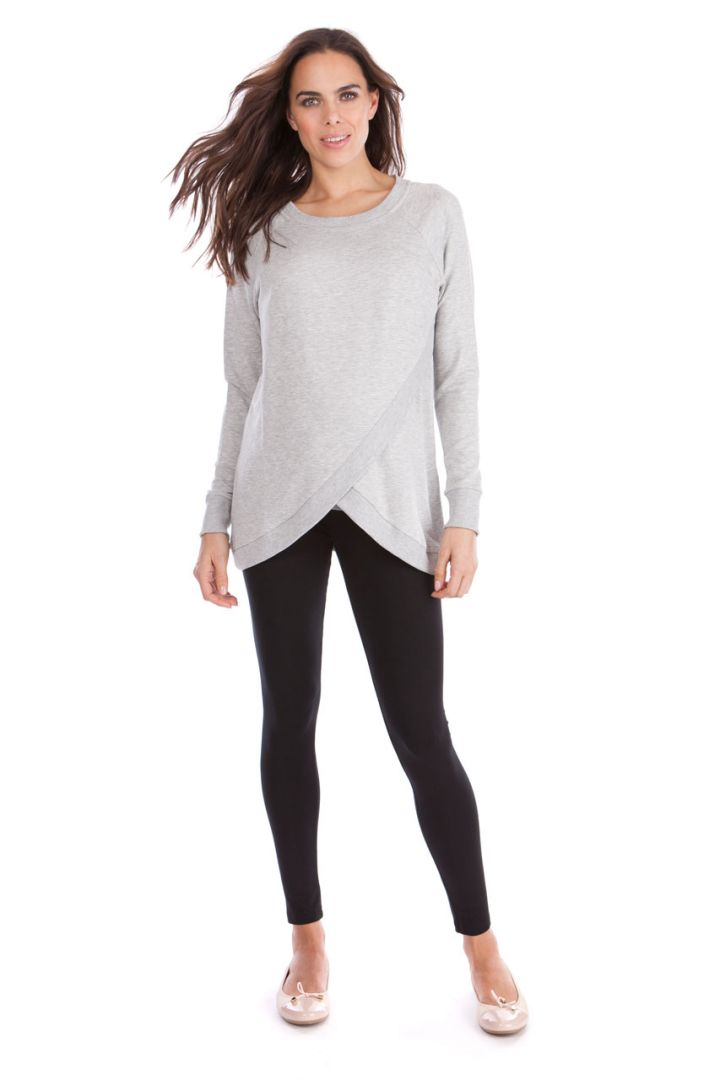 Umstands- und Stillsweater mit Crossover Saum grau
