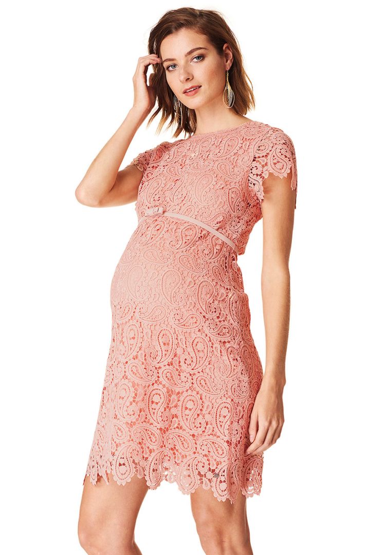 Maternity dress made of crochet lace with belt