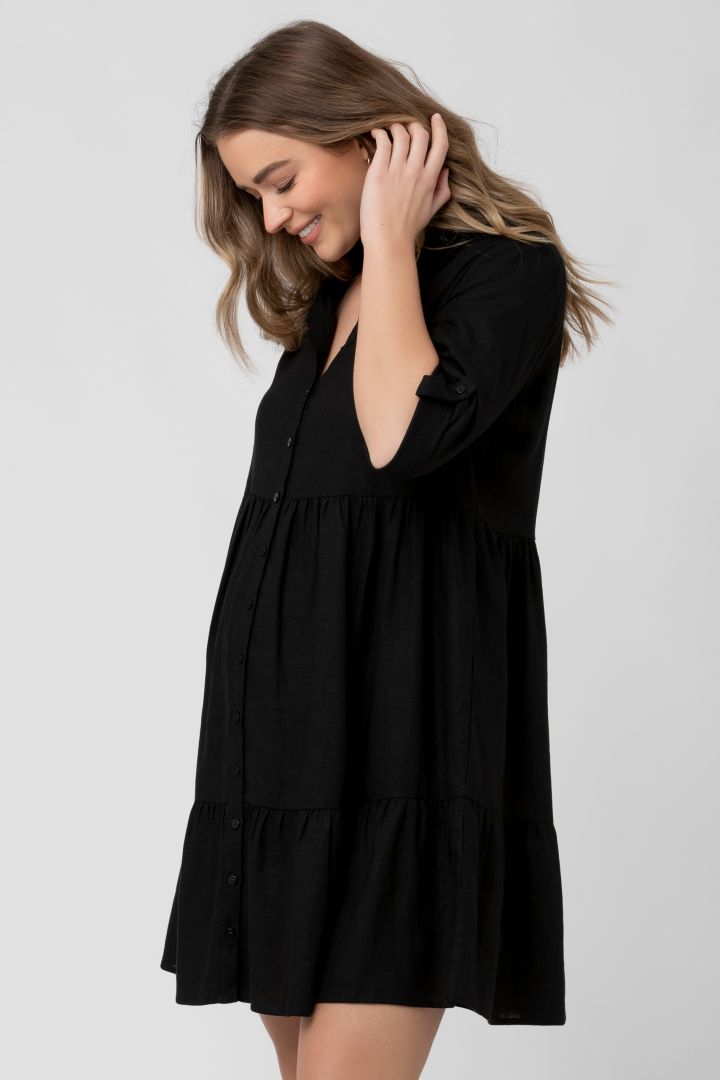 Maternity and Nursing Tunic Dress with Button Placket black