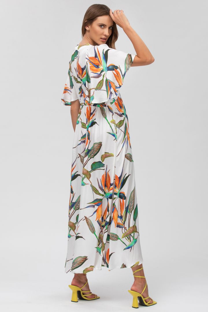 Maternity Dress with Wing Sleeves and Strelizia Print