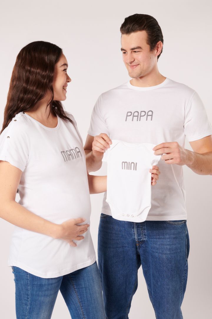 PAPA & MINI Organic Partnerlook T-Shirt & Onesie Set white