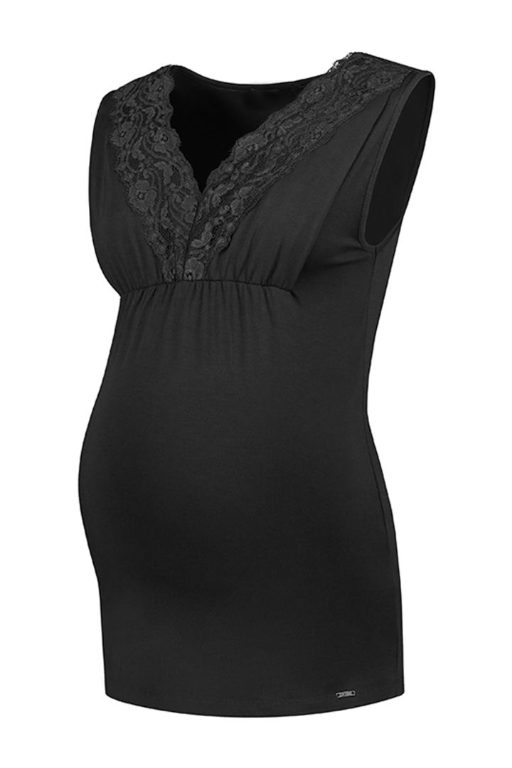 Tencel Maternity and Nursing Top with Lace Details black