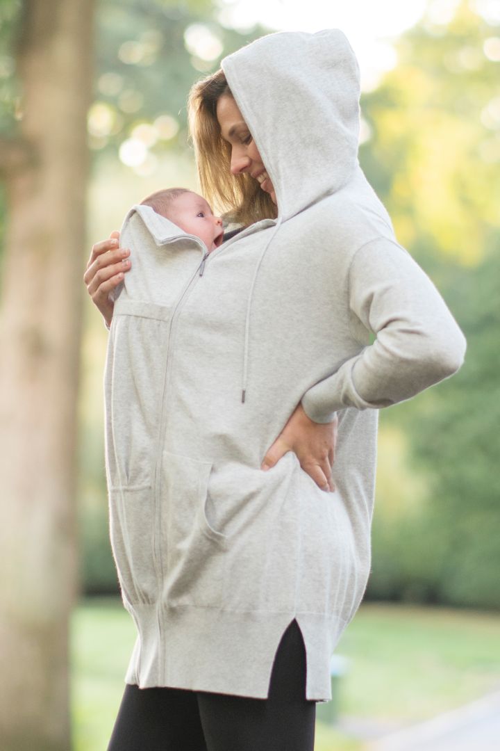 Long Maternity Hoodie with Babycarrier Insert