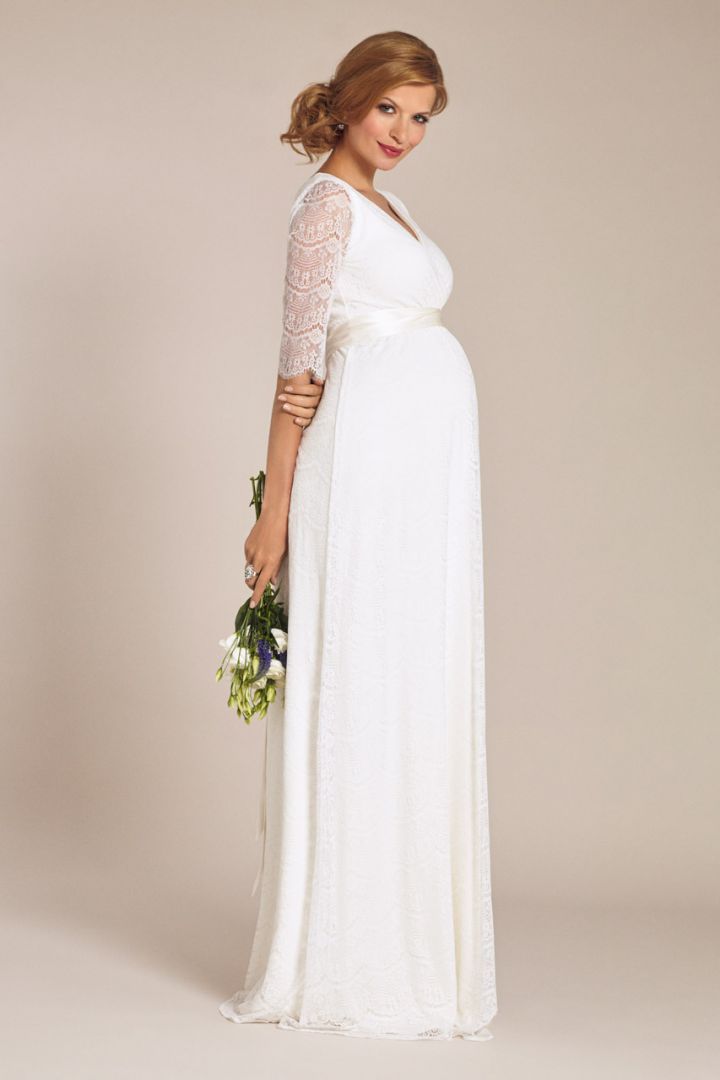 Maternity Wedding Dress with 3/4 Length Sleeves Long
