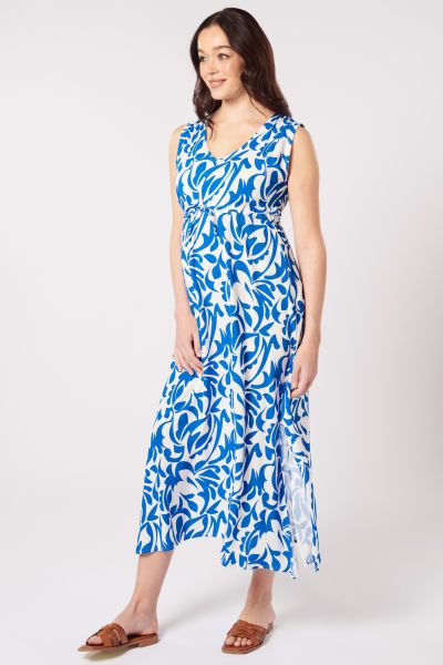 Midi Maternity Dress with blue Print 