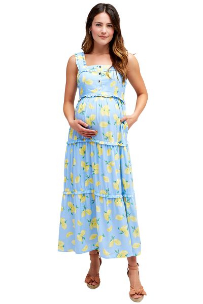 Maternity and Nursing Dress with Ruffles and Lemon Print