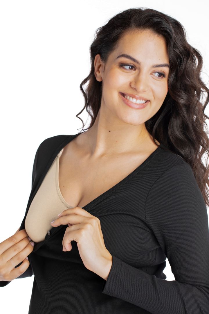 Ribbed Umstands- und Stillshirt aus Bio-Baumwolle schwarz