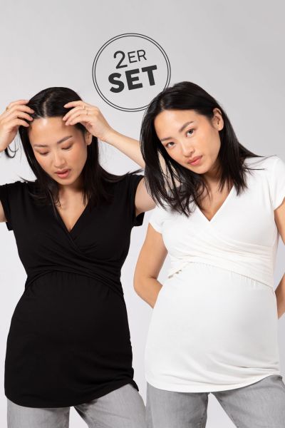 Double Pack Ecovero Maternity and Nursing Shirt white/black