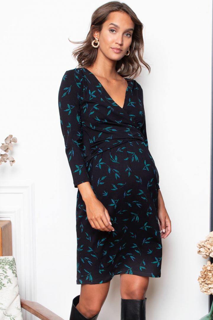 Cross-Over Maternity and Nursing Dress with 3/4 Sleeves Eucalyptus