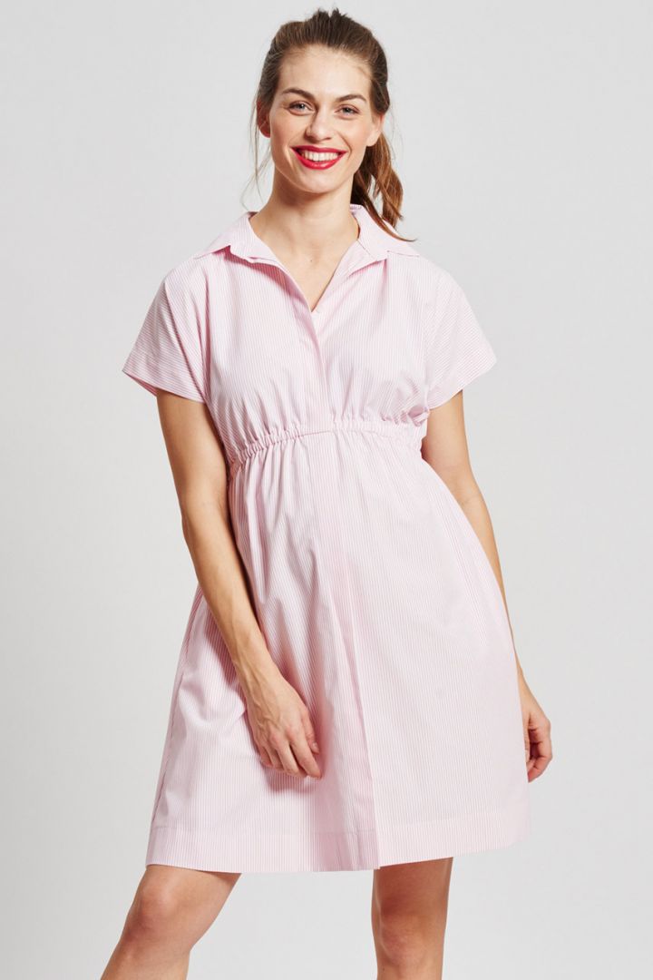 Striped maternity shirtdress pink
