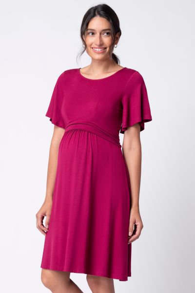 Maternity and Nursing Dress with Flounce Sleeves berrry