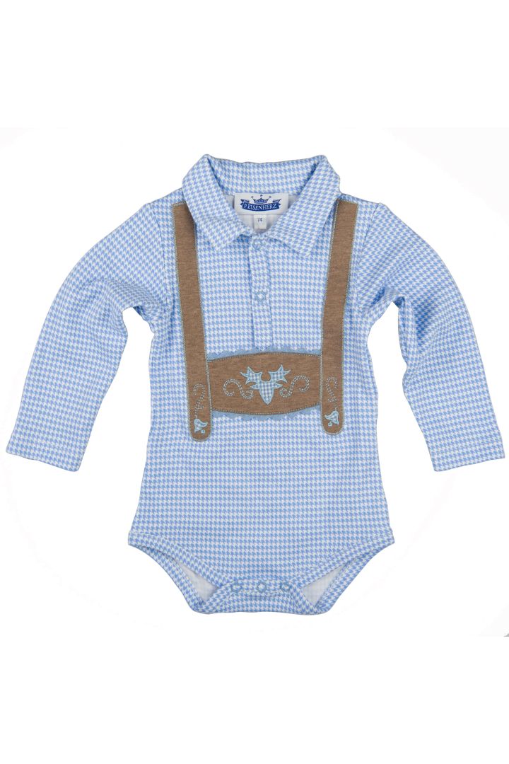 Traditional Long Sleeve Body with Suspenders Look Vichy light blue