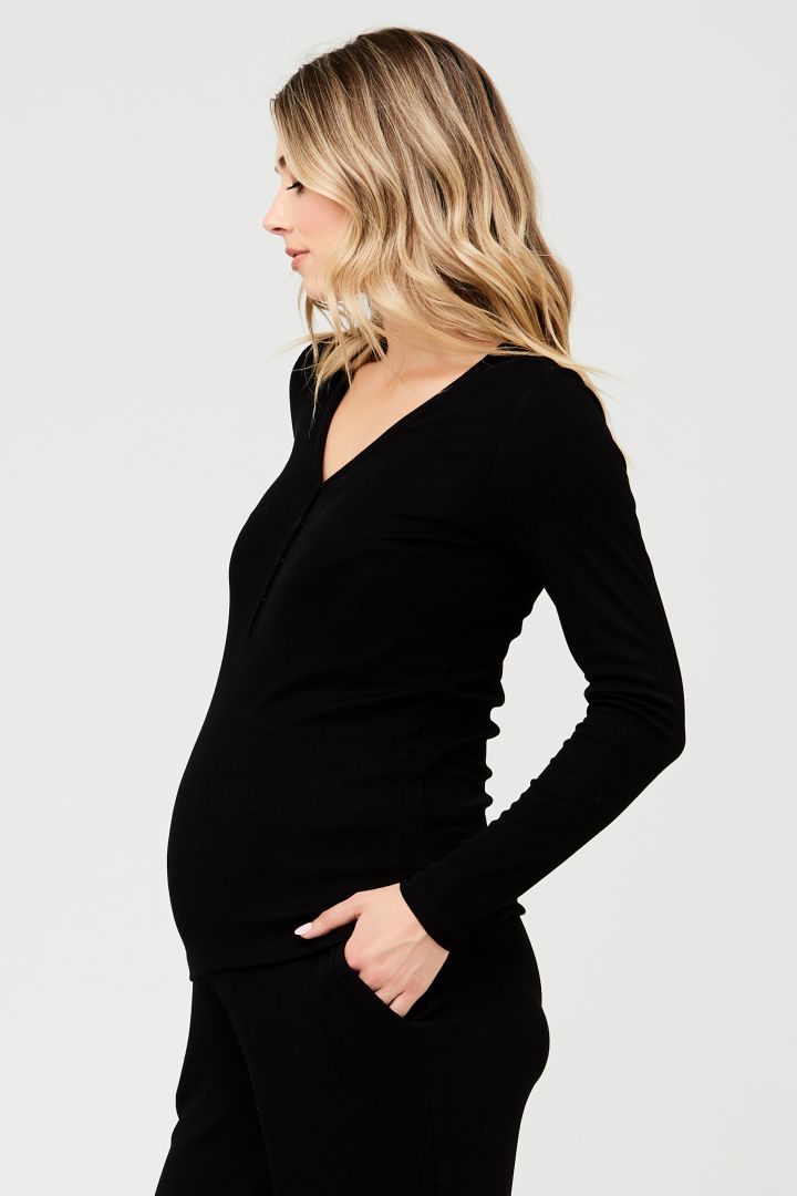 Rib Maternity and Nursing Shirt black