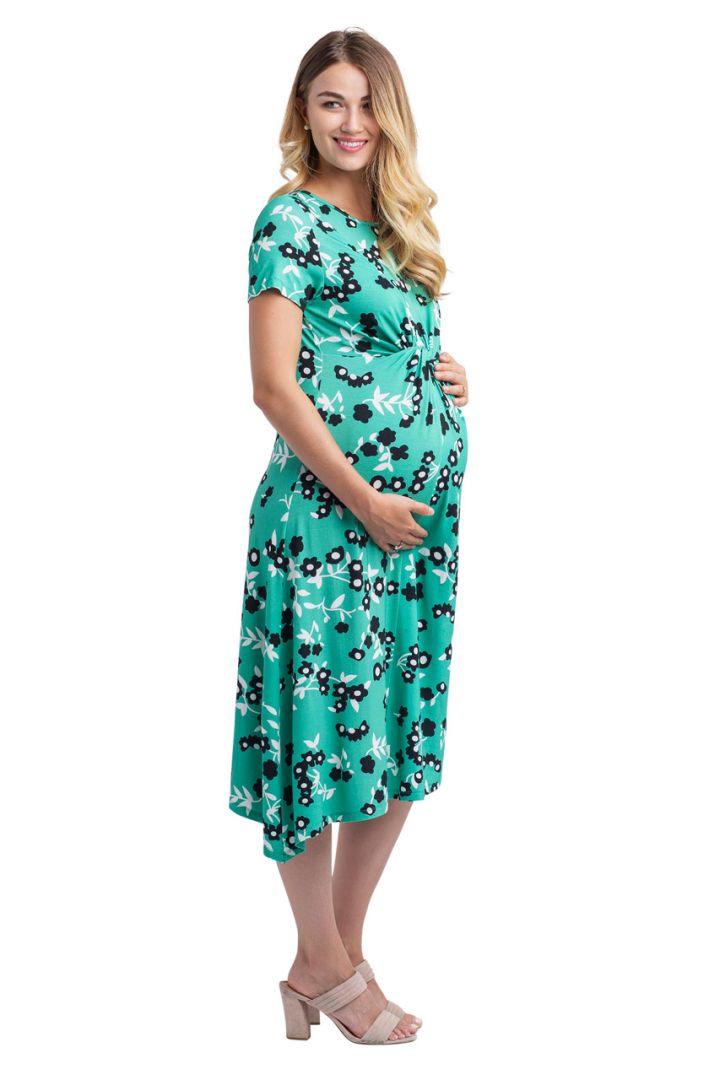 Maternity and Nursing Dress with Knot Detail, black
