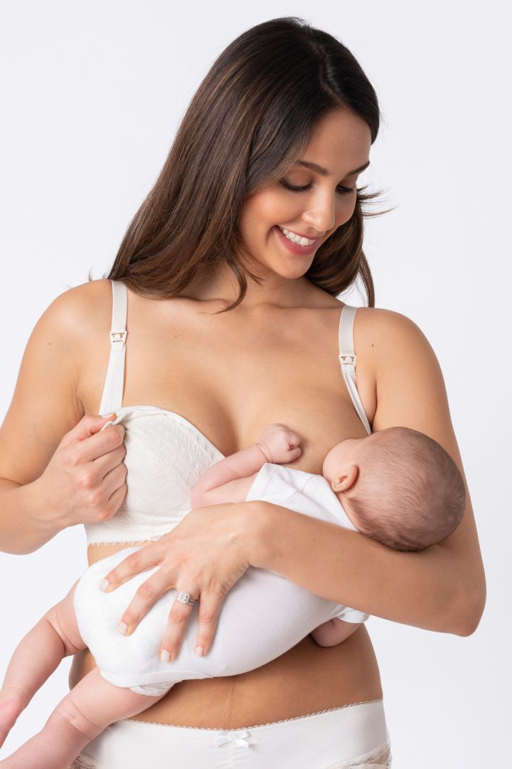 Maternity and Nursing Bra with Lace Trim ivory