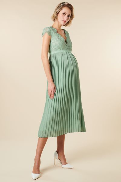 Festive Maternity Dress with Lace Top and Pleats mint